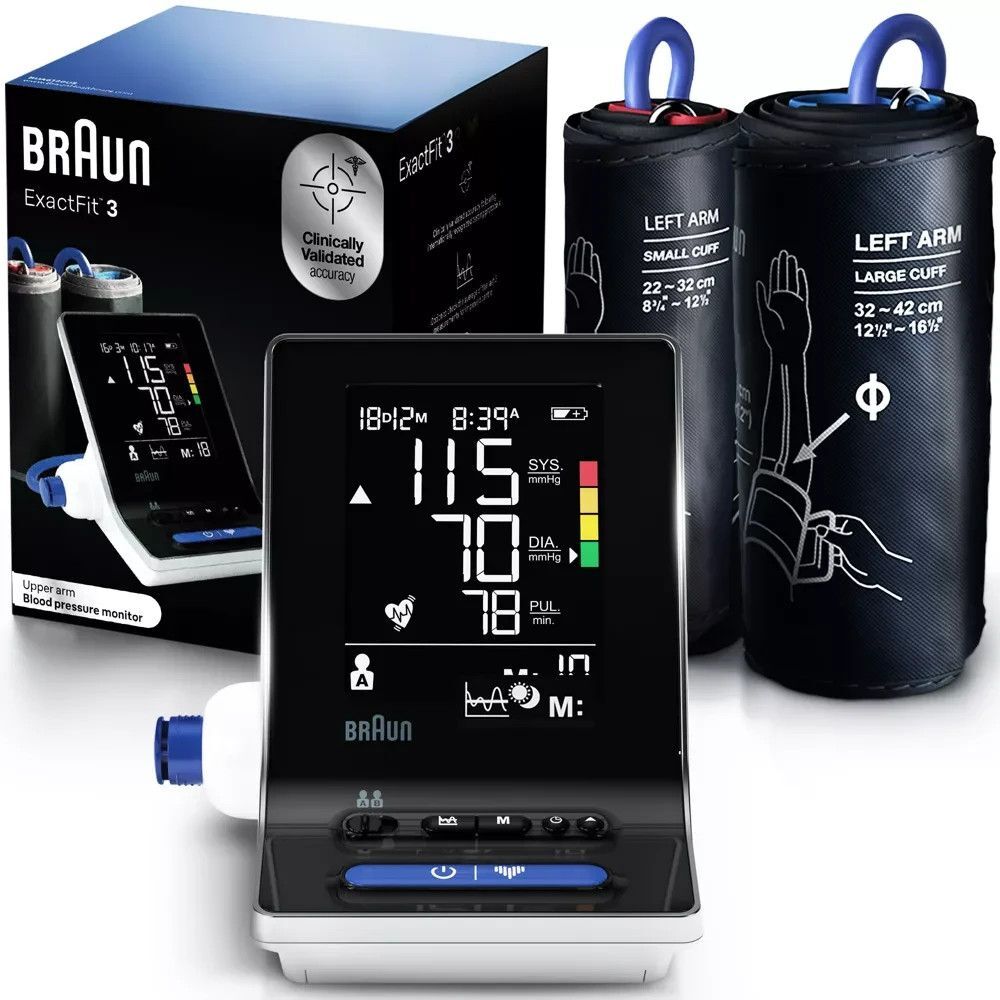 Braun ExactFit 3 Upper Arm Blood Pressure Monitor Home Use 2 Cuff Sizes Black